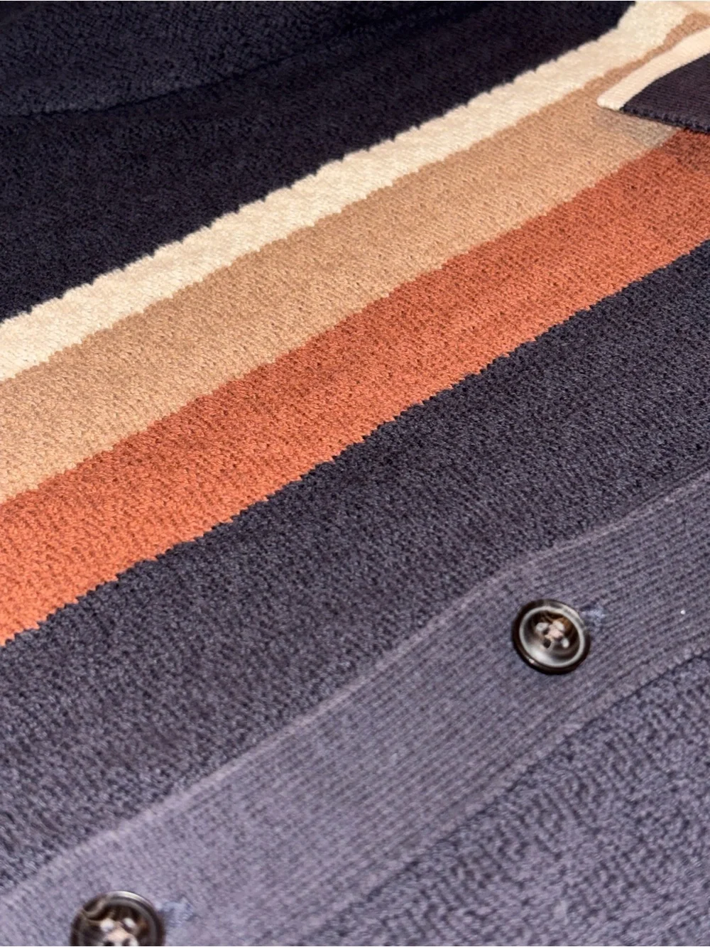 Black Knit Button-Up Polo with Tan & Rust Stripes - Picture 3 of 4